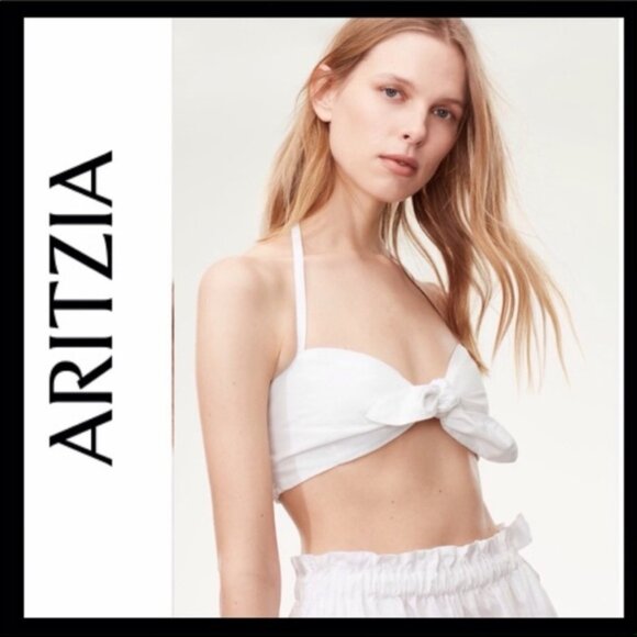 Aritzia Wilfted Degelis Front Tie Cotton Silk Halter Bra Top - Picture 1 of 9